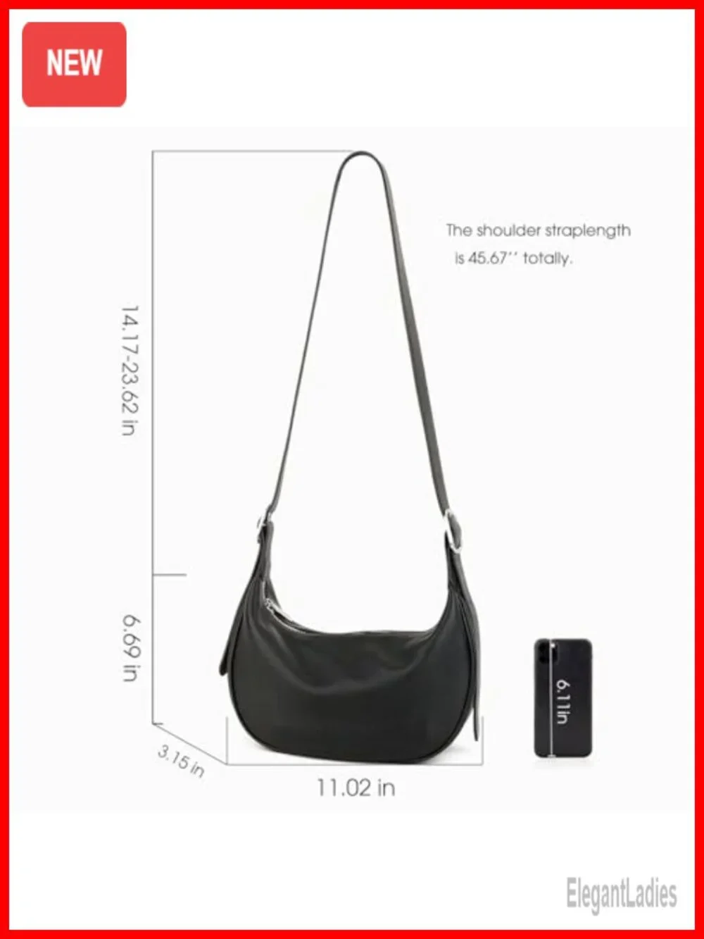 Full Grain Leather Hobo Bag Crescent Crossbody Shoulder Purse